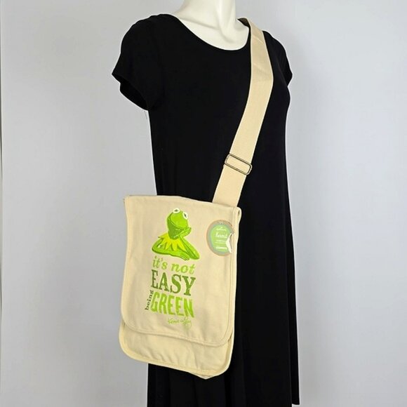 Hallmark Kermit the Frog "It's Not Easy Being Green" Cream Canvas Crossbody Bag - Picture 1 of 16